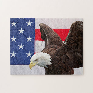 Bald Eagle met de Amerikaanse vlag Legpuzzel