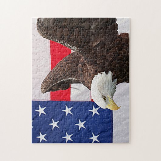 Bald Eagle met de Amerikaanse vlag Legpuzzel (Verticaal)