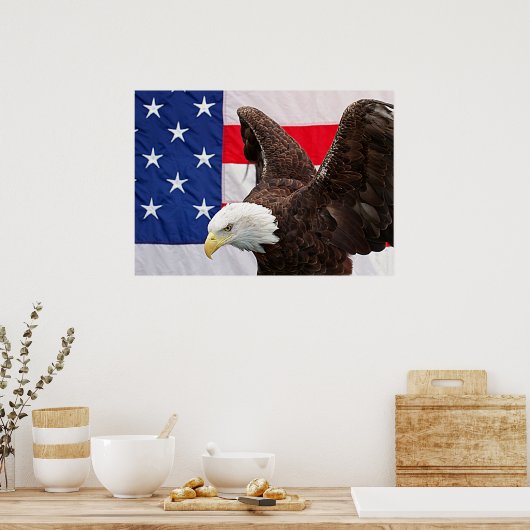 Bald Eagle met de Amerikaanse vlag Poster (Keuken)
