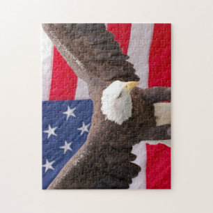 Bald Eagle met de Amerikaanse vlag Puzzle Legpuzzel