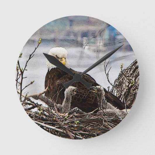 Bald Eagle met eaglets Ronde Klok (Voorkant)