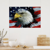 Bald Eagle met een Amerikaanse vlag achter hem Poster (Keuken)