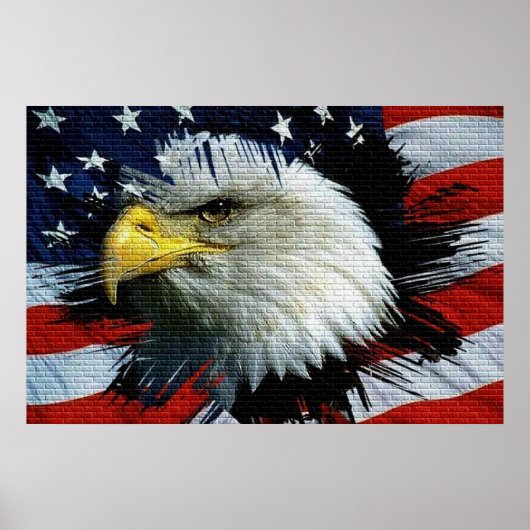Bald Eagle met een Amerikaanse vlag achter hem Poster (Voorkant)