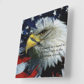 Bald Eagle met een Amerikaanse vlag achter hem Vierkante Klok (Hoek)