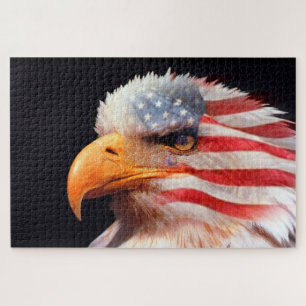 Bald Eagle met een Amerikaanse vlag in zijn veren Legpuzzel