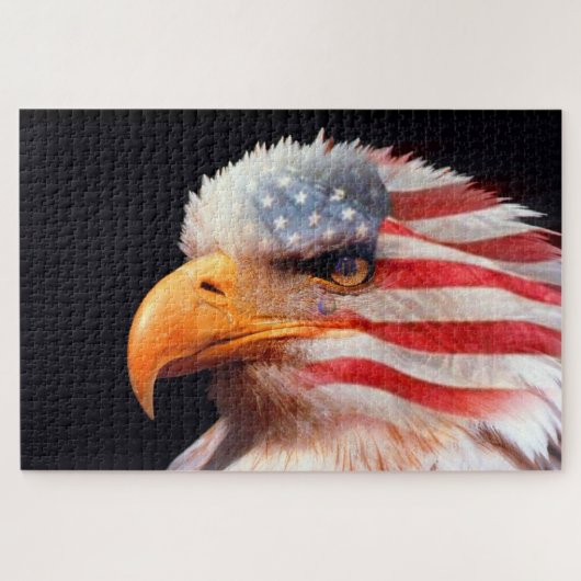 Bald Eagle met een Amerikaanse vlag in zijn veren Legpuzzel (Horizontaal)