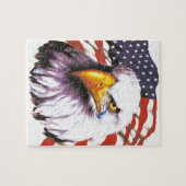 Bald Eagle met een traan - VS vlag op achtergrond Legpuzzel (Horizontaal)