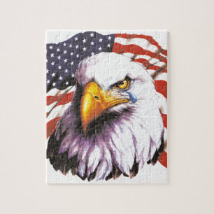 Bald Eagle met een traan - VS vlag op achtergrond Legpuzzel
