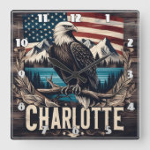 Bald Eagle met uitzicht op Charlotte met bergen Vierkante Klok (Voorkant)