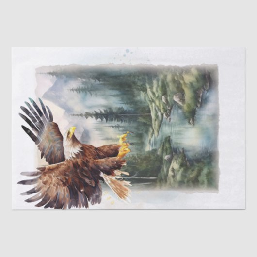 Bald Eagle Mountain River Waterverf Tissuepapier (Voorkant)