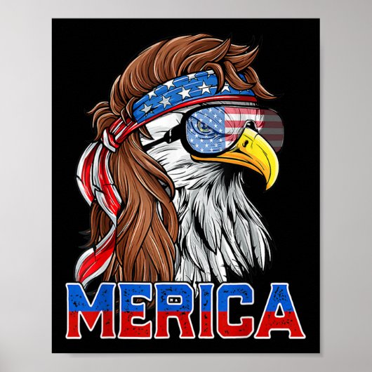 Bald Eagle Mullet Merica American Flag Patriotic 4 Poster (Voorkant)
