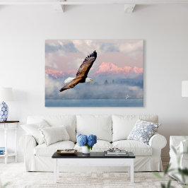 Bald Eagle Olympic Mtns Fine Art - 60 x 40 inch Canvas Afdruk