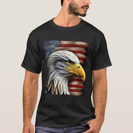 Bald Eagle On American Flag 4th of July T-shirt (Voorkant)
