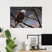 Bald Eagle onder volle maan Poster (Thuiskantoor)