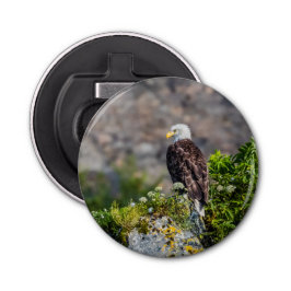 Bald Eagle op de rots Button Flesopener