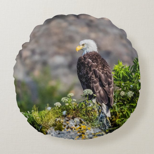 Bald Eagle op de rots Rond Kussen (Voorkant)