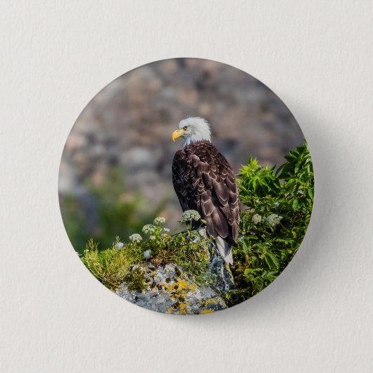 Bald Eagle op de rots Ronde Button 5,7 Cm (Voorkant)