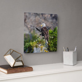 Bald Eagle op de rots Vierkante Klok