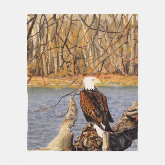 Bald Eagle op Illinois River Bank Fleece Deken (Voorkant)