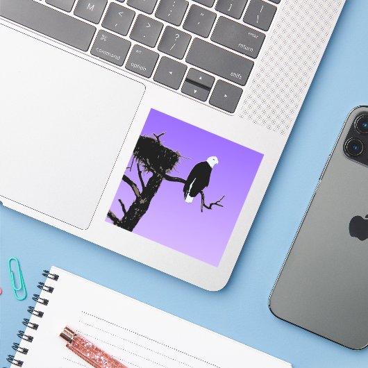 Bald Eagle op zonsondergang - Originele Wilde Kuns Sticker (Laptop met iPhone)
