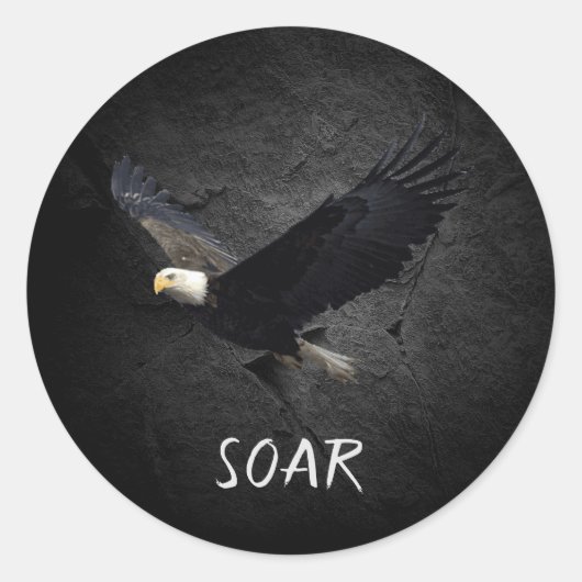 Bald Eagle op zwarte rots Ronde Sticker (Voorkant)