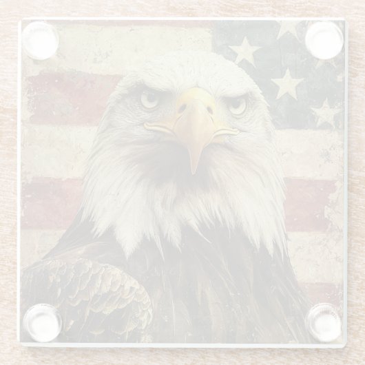 Bald Eagle over Amerikaanse vlag Glazen Onderzetter (Achterkant)