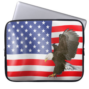 Bald Eagle over Amerikaanse vlag Laptop Sleeve