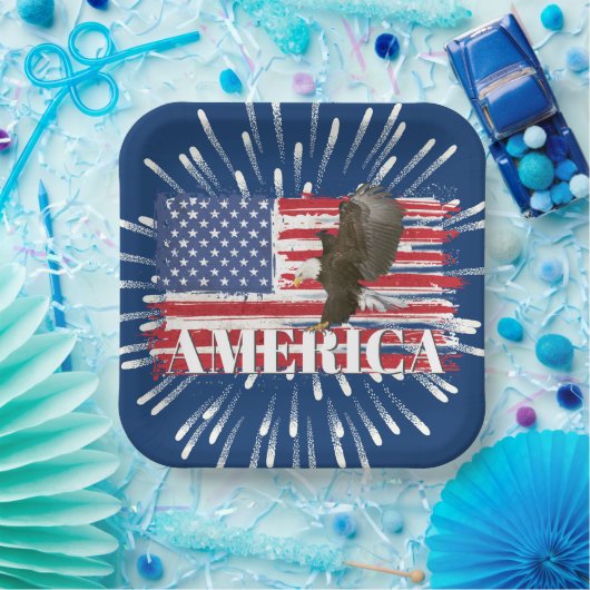 Bald Eagle over Amerikaanse vlag Papieren Bordje (Feest)