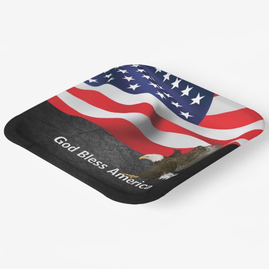 Bald Eagle over Amerikaanse vlag Papieren Bordje (Gebogen)