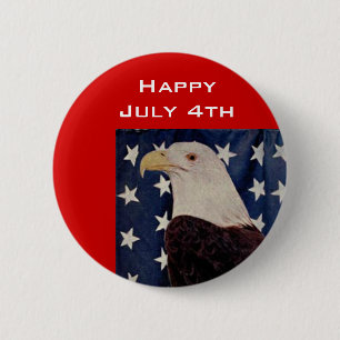 Bald Eagle over de Amerikaanse vlag op 4 juli Ronde Button 5,7 Cm