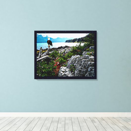 Bald Eagle over de kust van Alaska Canvas Afdruk (Insitu (Houten vloer))