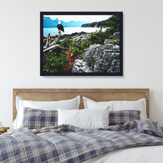 Bald Eagle over de kust van Alaska Canvas Afdruk (Insitu (Slaapkamer))