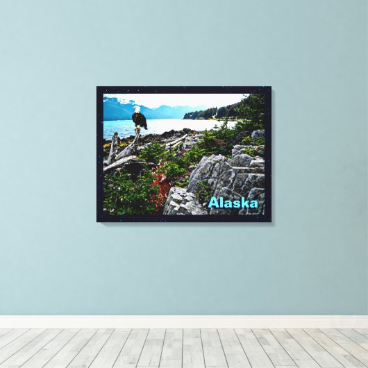 Bald Eagle over de kust van Alaska Canvas Afdruk (Insitu (Houten vloer))
