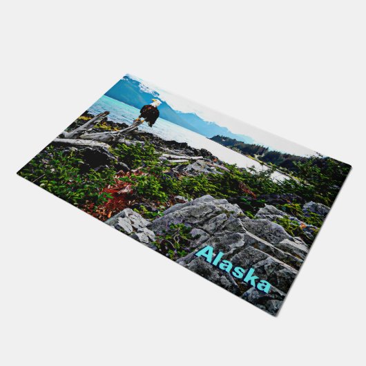 Bald Eagle over de kust van Alaska Deurmat (Schuin)