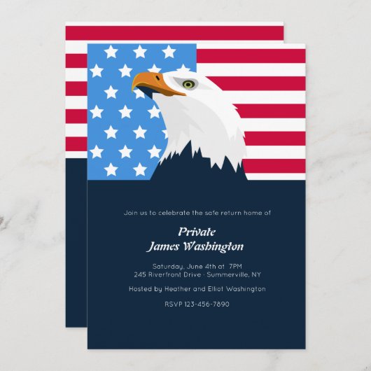 Bald Eagle Patriotic Invitation Kaart (Voorkant / Achterkant)