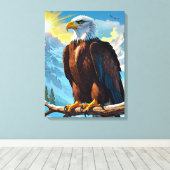 Bald Eagle Perched op Branch Canvas Afdrukken (Insitu (Houten vloer))