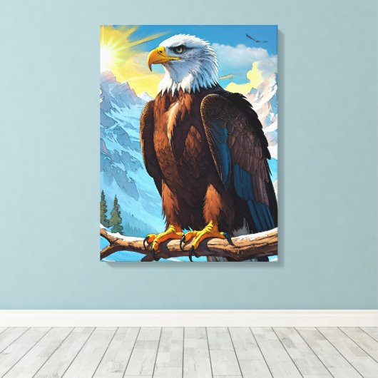 Bald Eagle Perched op Branch Canvas Afdrukken (Insitu (Houten vloer))
