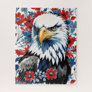 Bald Eagle Rood Wit en Blauw Bloemen USA Legpuzzel
