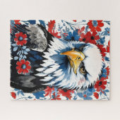 Bald Eagle Rood Wit en Blauw Bloemen USA Legpuzzel (Horizontaal)