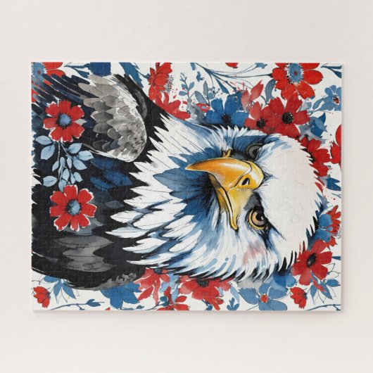 Bald Eagle Rood Wit en Blauw Bloemen USA Legpuzzel (Horizontaal)
