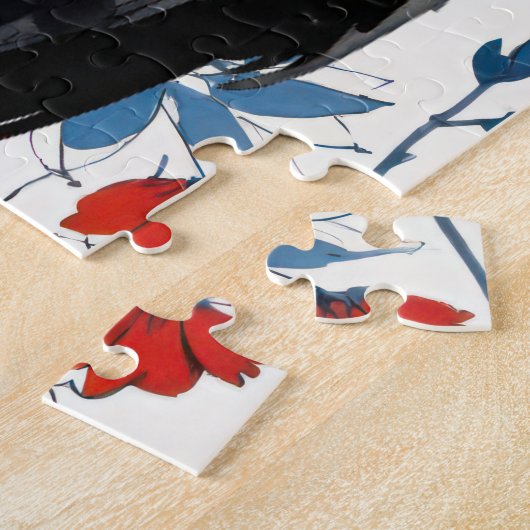 Bald Eagle Rood Wit en Blauw Bloemen USA Legpuzzel (Zijkant)