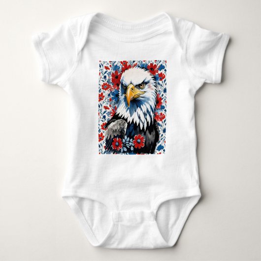 Bald Eagle Rood Wit en Blauw Bloemen USA Romper (Voorkant)