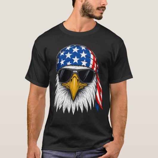 Bald Eagle Rood Wit en Blauw Onafhankelijkheidsdag T-shirt (Voorkant)