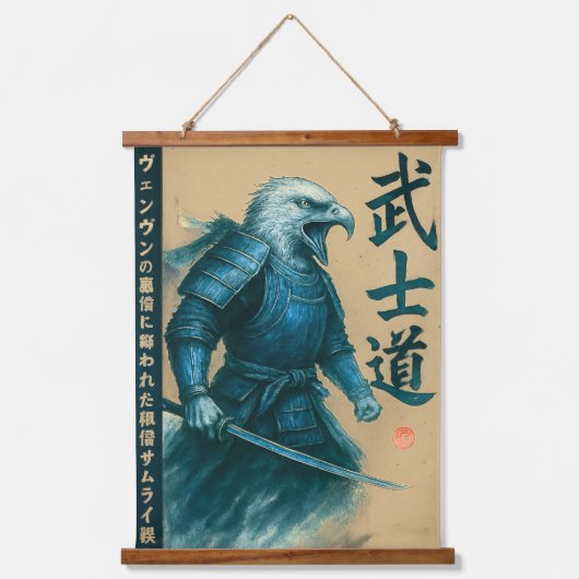Bald Eagle Samurai Warrior - Japanse inktstijl Hangend Wandkleed (Voorkant)