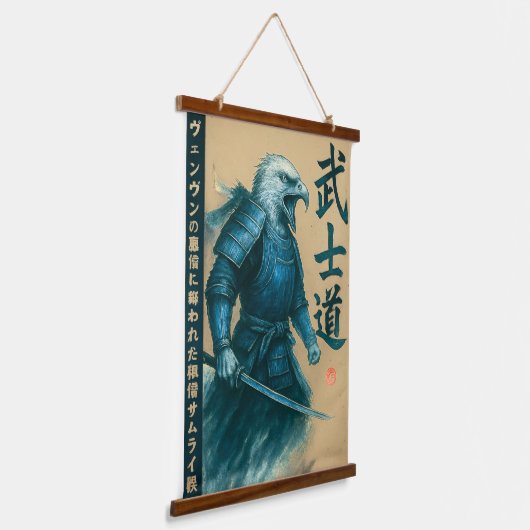 Bald Eagle Samurai Warrior - Japanse inktstijl Hangend Wandkleed (Gebogen)