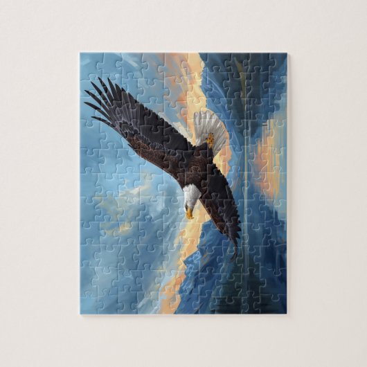 Bald Eagle Soaring Mountain Lake Sunset Art Legpuzzel (Verticaal)