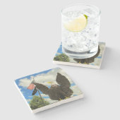 Bald Eagle standbeeld met Amerikaanse vlag en MIA Stenen Onderzetter (Zijkant)