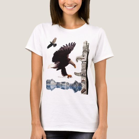 Bald Eagle, Totem Pole, Raven & Mountain T-shirt (Voorkant)