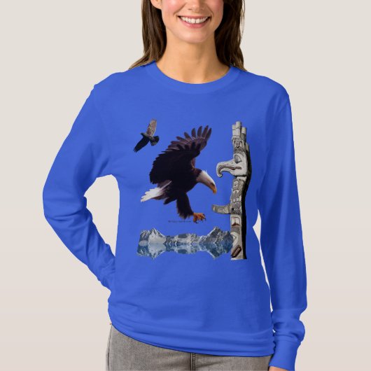 Bald Eagle, Totem Pole, Raven & Mountain T-shirt (Voorkant)