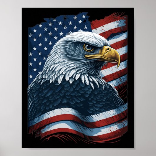 Bald Eagle Trots Patriottische Amerikaanse vlag 4e Poster (Voorkant)